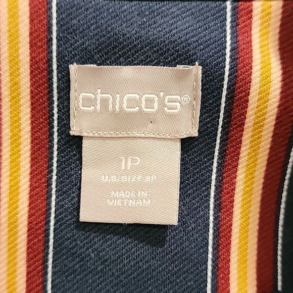 Chico’s Striped Twill Ponte Blazer Jacket Navy Red Yellow Gold | Size 1P (8P) - Picture 4 of 8